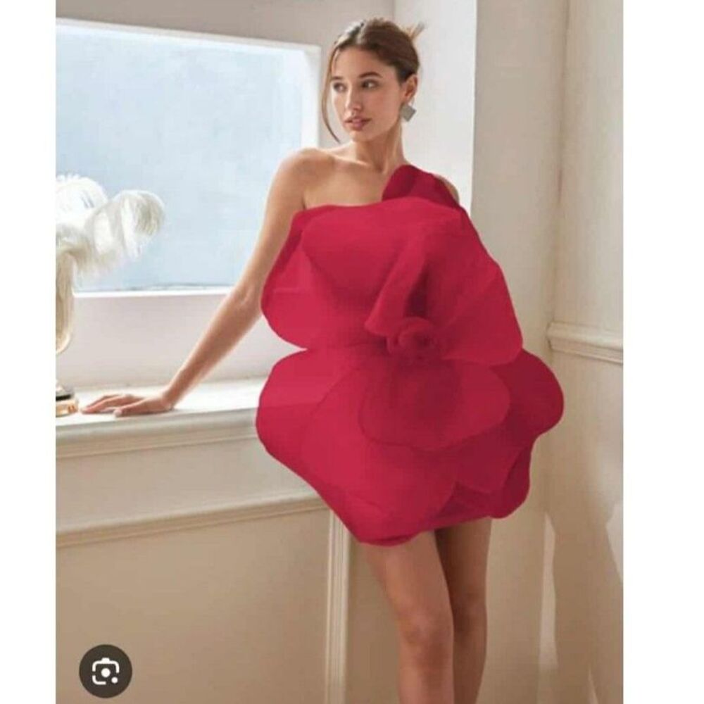 Amy Enjoys Life 3D Rosette Sculptural Cocktail Dress Red Statement Mini NWT XL